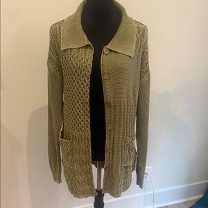 Buckle Olive Green Cable-Knit Button Front Women's Sweater Cardigan